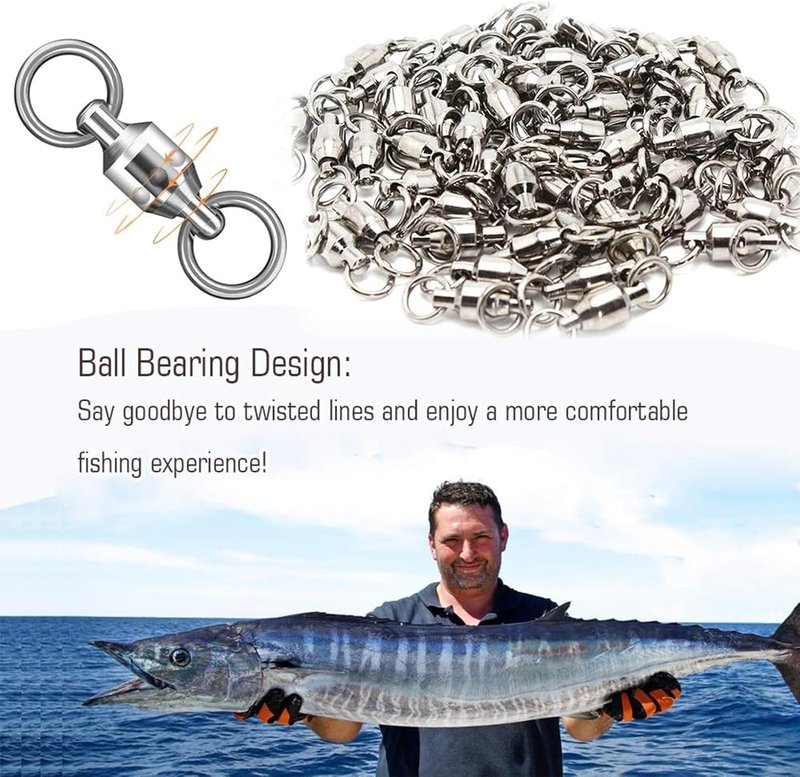 High-Strength Ball Bearing Swivels Connector - Stainless Steel Welded Rings for Saltwater & Freshwater Fishing