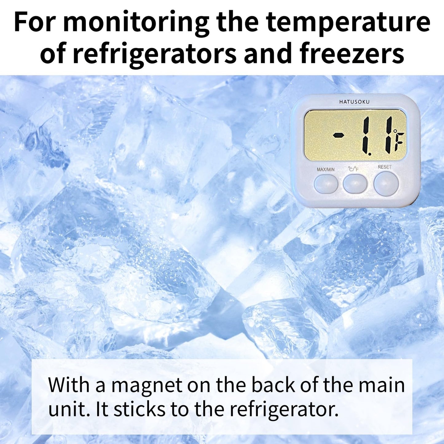 Digital Thermometer with External Sensor, Magnet, Suction Cup, Water Thermometer, Aquarium, Refrigerator, Freezer (White)