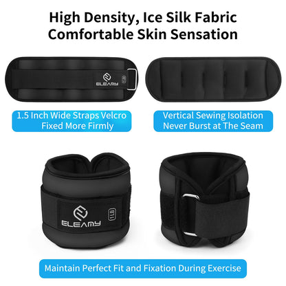 ELEAMY Ankle Weights for Women & Men - 0.5lb/1lb/2lb/3lb Pairs for Walking, Running, Yoga, Fitness - Premium Ice Silk Fabric - Comfortable, Durable & Tear Resistant - Black (0.5lb*2)