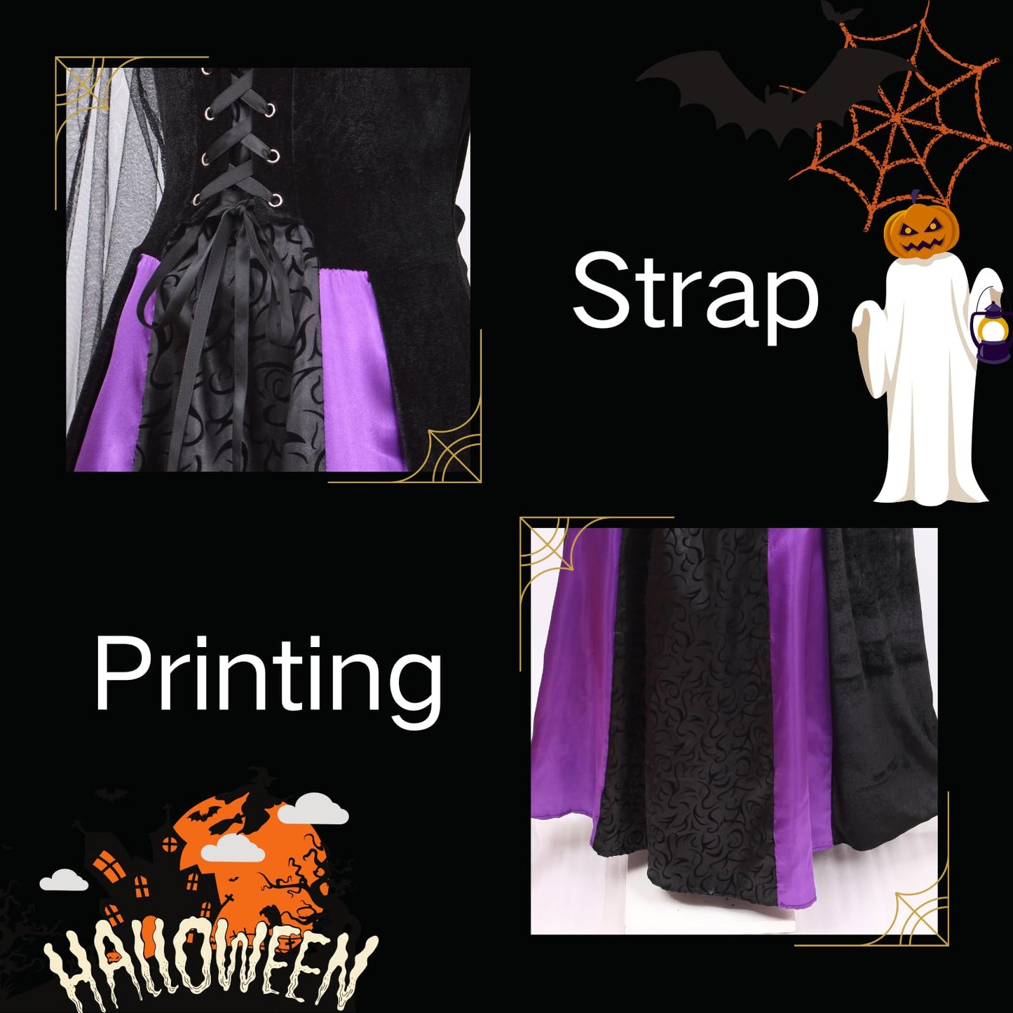 Colorful House Women Wicked Witch Costume, Purple Long Sorceress Classic Dress (Small, Purple/Black 3)