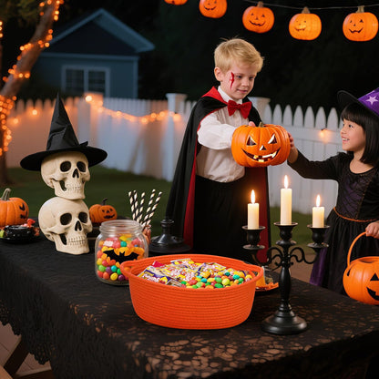 CHICVITA Halloween Basket for Gifts, Boo Basket for Gift Empty, Rope Decorative Baskets with Gift Bags & Ribbon for Baby Girl, 12"x 8"x 5"