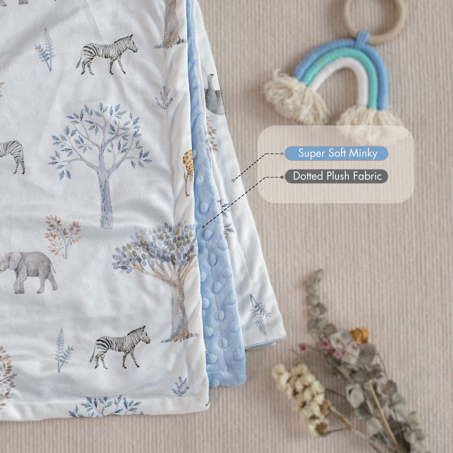 Baby Blanket Newborn Gifts, Soft Plush Blankets with Dotted Backing, Oeko-tex100, Essentials for Unisex, Toddlers, Boys Girls 75x100cm (Giraffe, Elephant, Zebra)