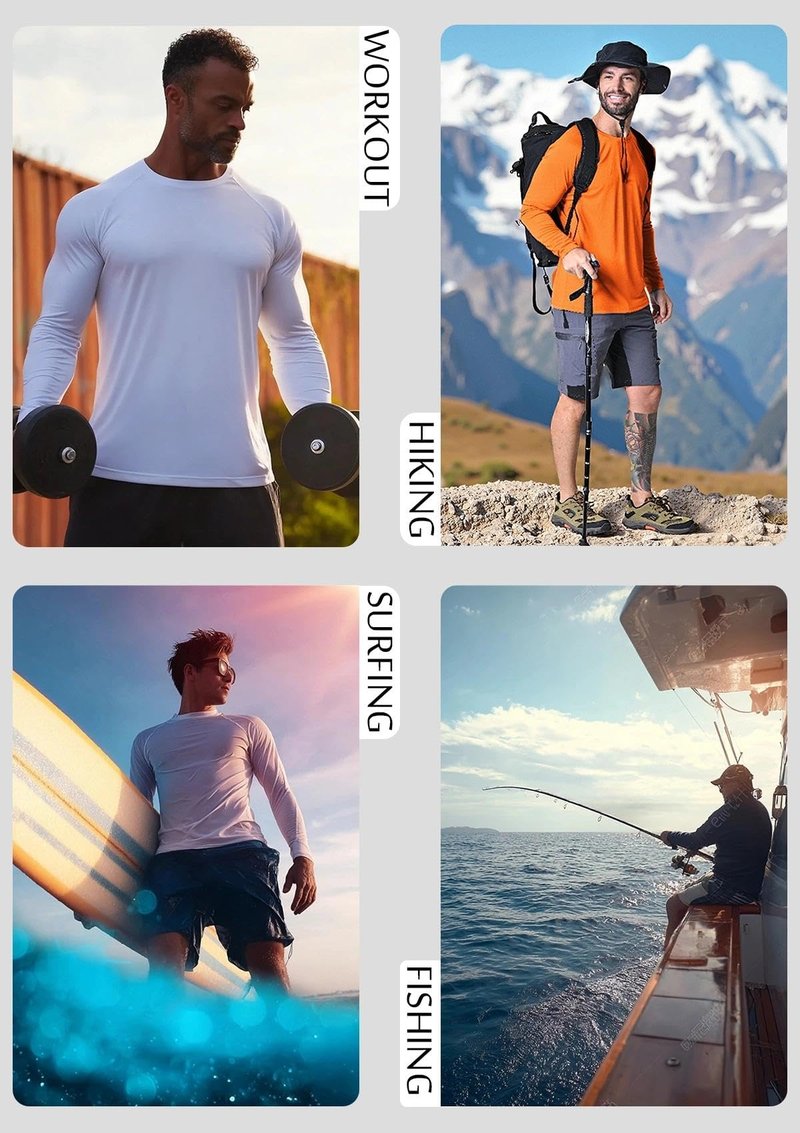 KINGFEN Rash Guard for Men Long Sleeve Swimming Shirts Quick Dry UV Fishing Shirts Lightweight Sun Protection Hiking Tee Mens Orange