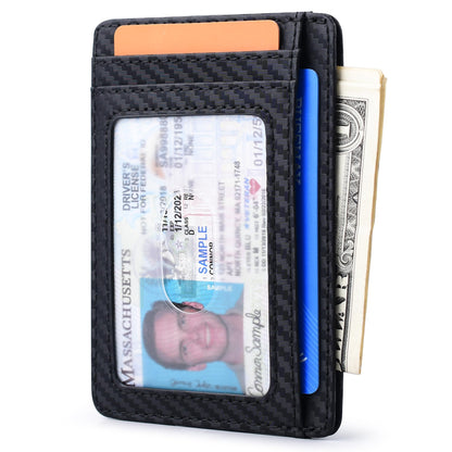Buffway Slim Minimalist Front Pocket RFID Blocking Leather Wallets for Men and Women - Carbon Fiber Black