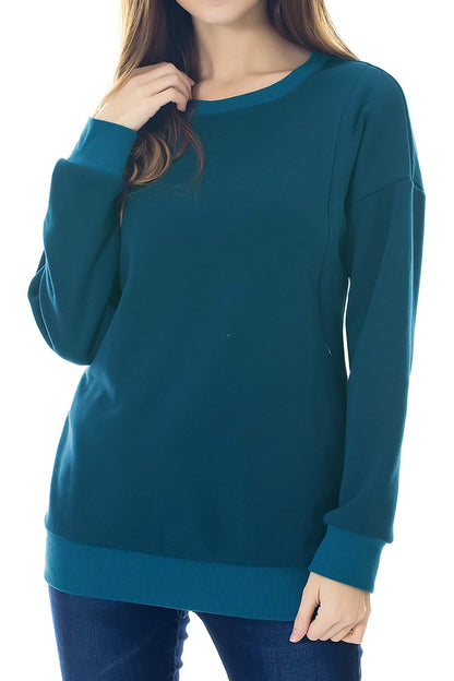 Smallshow Fleece Nursing Sweatshirt Long Sleeve Breastfeeding Pullover Tops Teal L