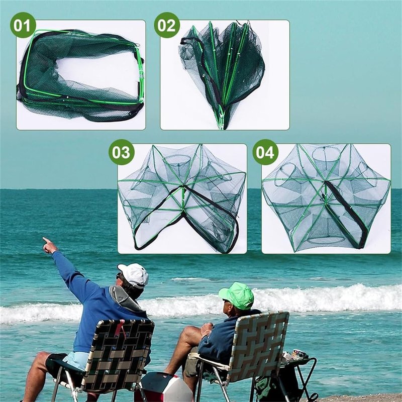 The Magic Foldable Fishing Trap, Folding Fishing Net，2024 Upgrade Auto-Foldable Strengthened Fishing Trap Net, Minnow Traps for Bait Fish，Fish Traps，Crawfish Trap，Minnow Trap(6Holes)