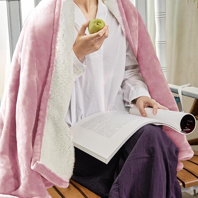 Heated Blanket Throw 50"x60", ETL & FCC Certified Electric Blanket with 3-Hour Timer Auto-Off & 5 Heating Levels, Overheat Protection, Machine Washable - Pale Pink