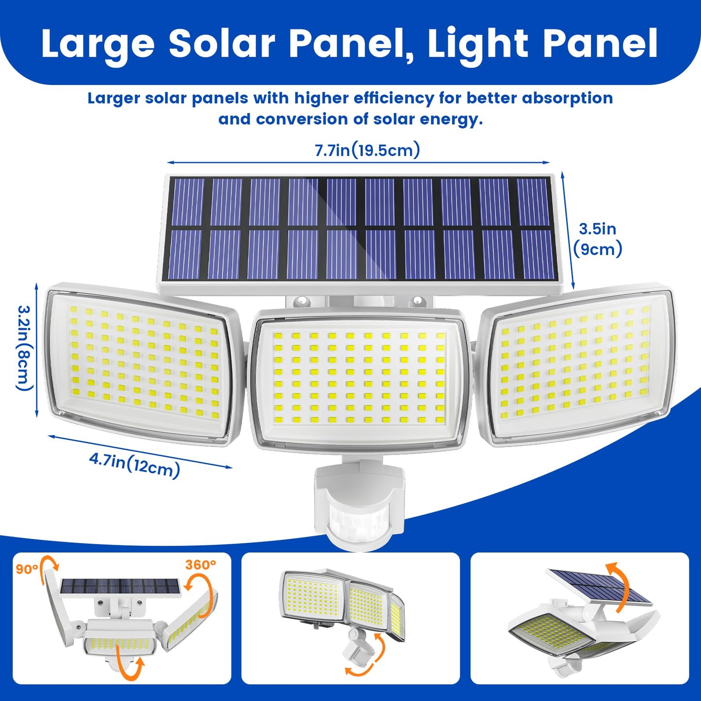 AIXPI Solar Lights Outdoor 240 LED 3000mAh Motion Sensor Flood Lights IP65 Waterproof Security Lights for Outside 270° Wide Angle Wall Lights White 2Pack