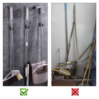 Hejo 10 Pack Mop Broom Holder, Heavy Duty Brush Holder Wall Mounted, Stainless Steel Mop and Brooms Holders Storage Rack Brush Organiser Tidy Clamp for Garden Garage Bathroom(Black)