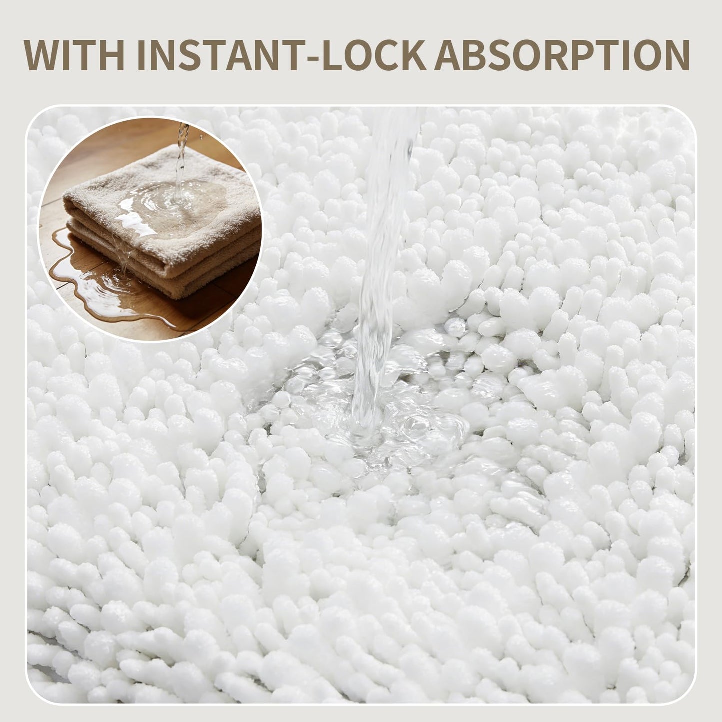 Ruggnovea Bathroom Rugs Non Slip Washable 36x24, Extra Thick Soft Chenille Absorbent Bath Mat, High Density Barrier Non Slip Backing, Quick Dry Plush Shaggy Floor Carpet for Tub&Shower, White