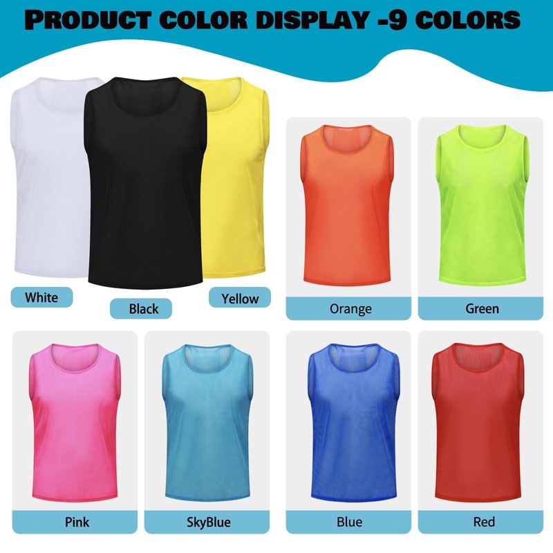 PULUOMASI 12/24/48PCS Pinnies Youth Team Pennies for Sports Kids and Scrimmage Vests for Soccer Basketball Jersey Practice
