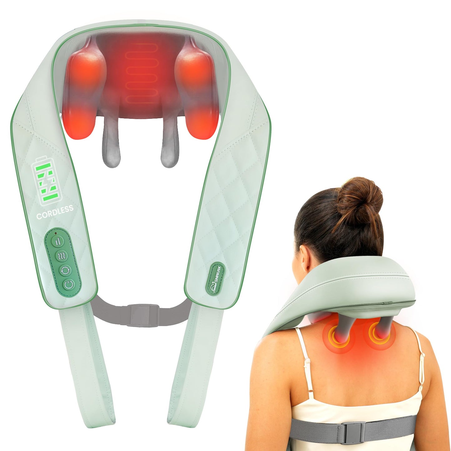 Snailax Cordless Neck Shoulder Massager with Heat for Pain Relief Deep Tissue, Upgarded 4D Kneading, Shiatsu Back Neck Massager Pillow for Neck, Shoulders Back, Gifts for Men Women Mom Dad