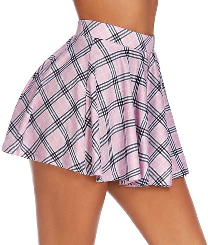 Avidlove Women's Stretchy Flared Skater Skirt Tennis School Uniforms A Line Mini Short Skirt White M