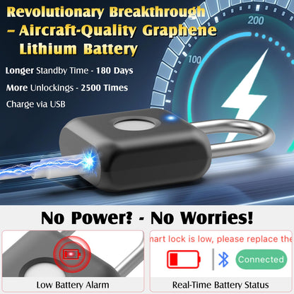 Fingerprint Padlock, Pothunder Smart Padlock, Locker Lock, Fingerprint Lock with APP Unlock, USB Rechargeable, Suitable for Gym Locker, Door(Black)