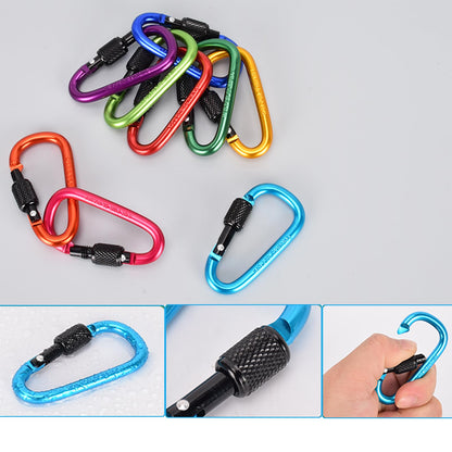IEBUOBO 10 Pack Aluminum D Ring Key Rings Hiking Clips Locking Carabiner for Hiking Camping Fishing and Outdoor Use，Clips with Screw Gate Multicolored