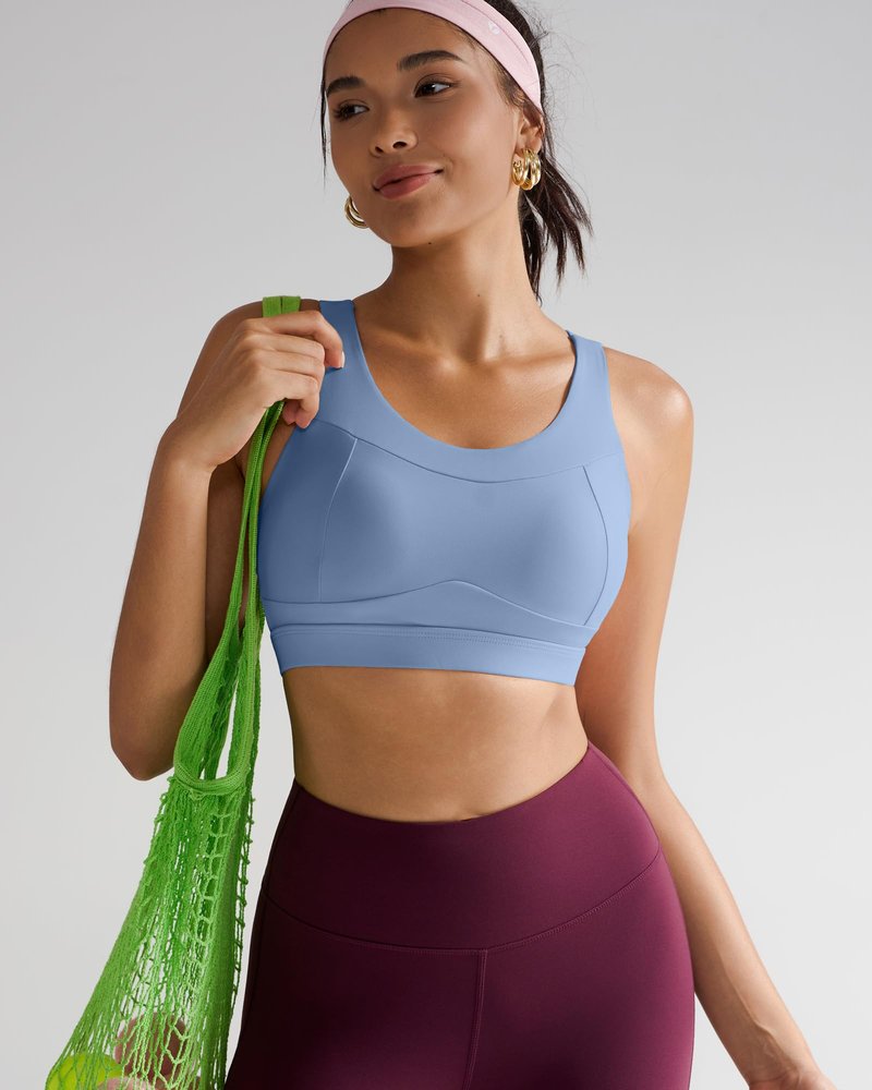 RUNNING GIRL High Impact Sports Bras for Women,Racerback Running Bra Workout Crop Tank Tops Longline Sports Bra Push up(WX2667 Blue,M)