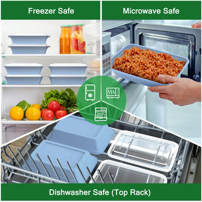 50 Pack (100-Piece) 32 oz Meal Prep Containers Reusable with Easy Open Lids, Sturdy Leakproof Food Safe, Microwave Freezer Dishwasher Safe, To Go Take Out Plastic Food Storage Pans with Lids, Blue