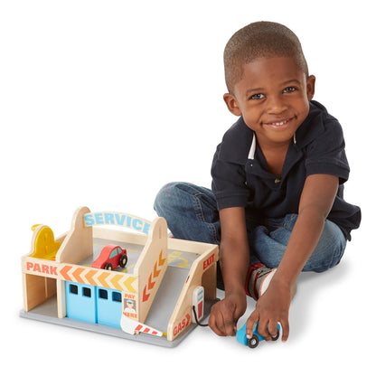 Melissa & Doug Service Station Parking Garage | Wooden Vehicle | Pretend Play | 3+ | Gift for Boy or Girl