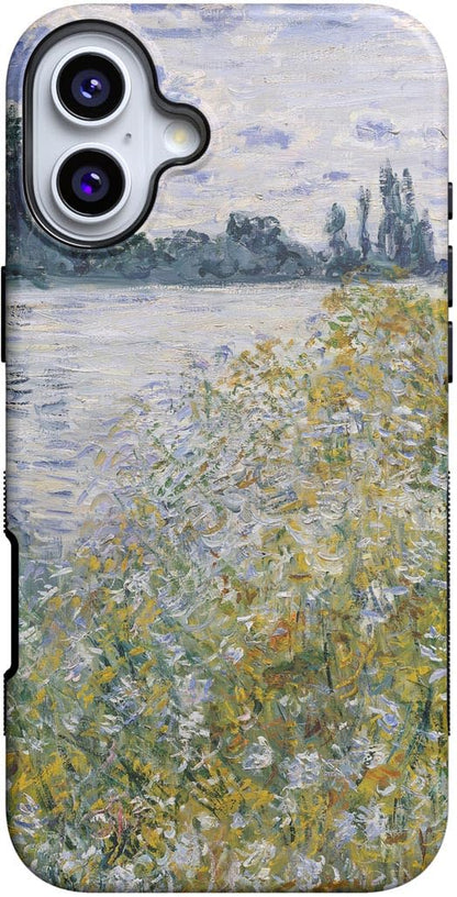 Casely iPhone 16 Case | Nantucket Cottage | Blue Hydrangea | Compatible with MagSafe | Bold Protective Design