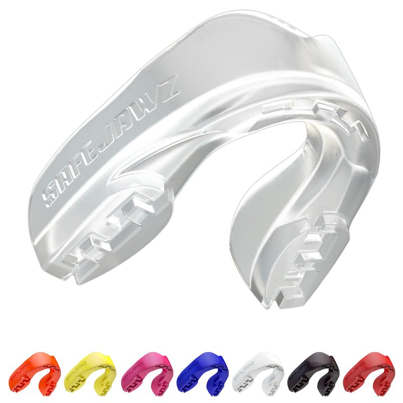 SAFEJAWZ Mouth Guard, Slim Fit Mouthguard for Youth with Case, Easy Fit Remoldable Mouthpiece for Football, Boxing, Lacrosse, MMA, Basketball & All Contact Sports (Kids <11 Years, Clear)