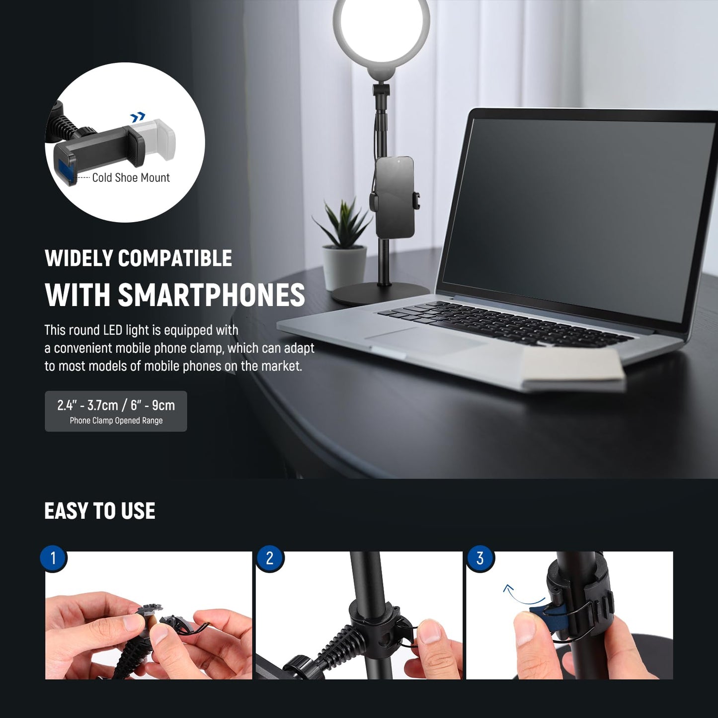 NEEWER Basics 7" Desk Ring Light for Video Recording, 10W Dimmable Full Screen Key Lighting with Stand&Phone Holder for iPhone Computer Laptop Vlog Live Streaming Video Conference, R06
