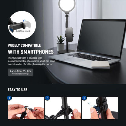 NEEWER Basics 7" Desk Ring Light for Video Recording, 10W Dimmable Full Screen Key Lighting with Stand&Phone Holder for iPhone Computer Laptop Vlog Live Streaming Video Conference, R06