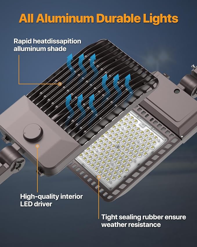 Parking Lot Light 300W 45,000LM Slip Fitter Led Street Pole Light with Dusk-to-Dawn Photocell 5000K 100-277V IP65 Waterproof Commercial Area Lighting for Parking Lot, Roadways
