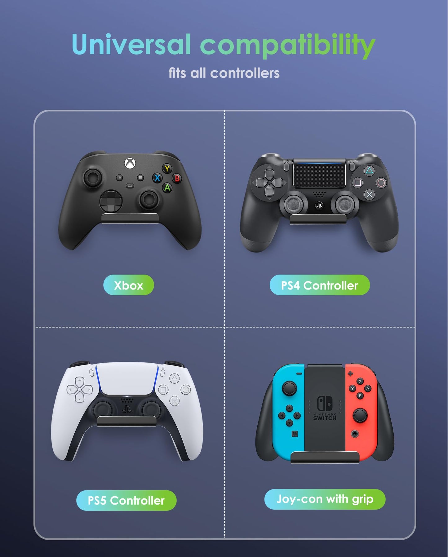 6amLifestyle 4 Pack Controller Holder Stand Built in Anti-Slip Pads for PS5 PS4 Xbox One Switch Pro Gamepad Controller Wall Mount Adhesive/Screws, Universal Controller Accessories Shark 14 Mini