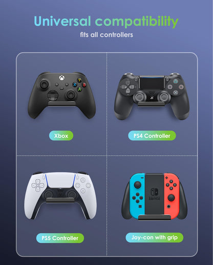 6amLifestyle 4 Pack Controller Holder Stand Built in Anti-Slip Pads for PS5 PS4 Xbox One Switch Pro Gamepad Controller Wall Mount Adhesive/Screws, Universal Controller Accessories Shark 14 Mini