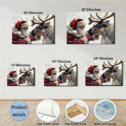 Santa's Reindeer Framed Christmas Canvas Wall Art for Living Room, Winter Pictures Wall Decor Canvas Prints for Bedroom, Santa Christmas Gifts, 8x12 Poster Artwork for Wall Decorations