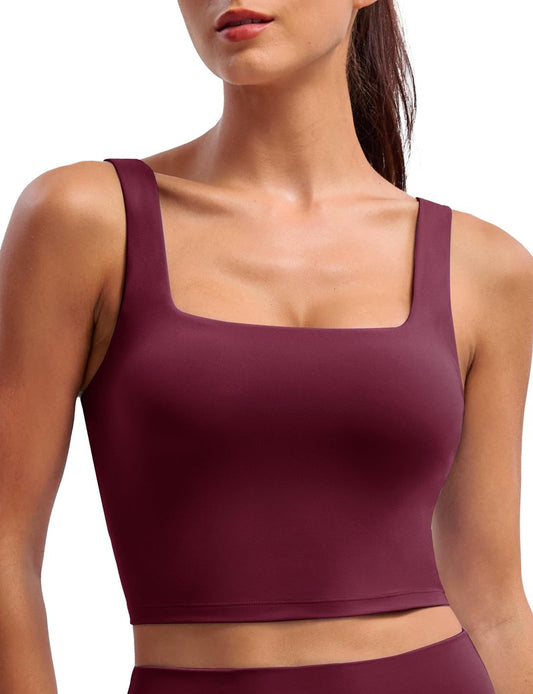 BAYDI Clouduxi Square Neck Sports Bras for Women - Padded Workout Tops with Built-in Bra U Back Gym Yoga Crop Tank Top