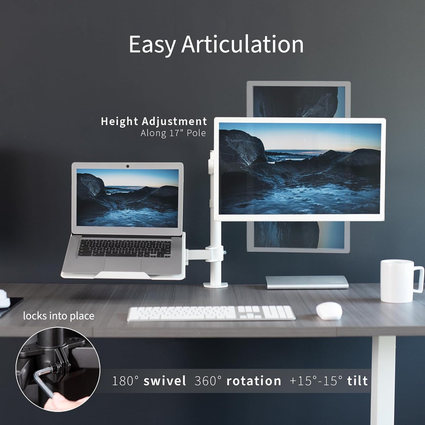VIVO Fully Adjustable 13 to 32 inch Single Computer Monitor and Laptop Desk Mount Combo, Stand with Grommet Option, Fits up to 17 inch Laptops, White STAND-V002CW
