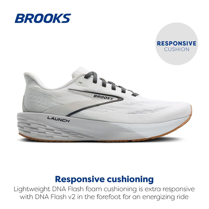 Brooks Men’s Launch 11 Neutral Running Shoe - White/Grey/Black - 8.5 Medium