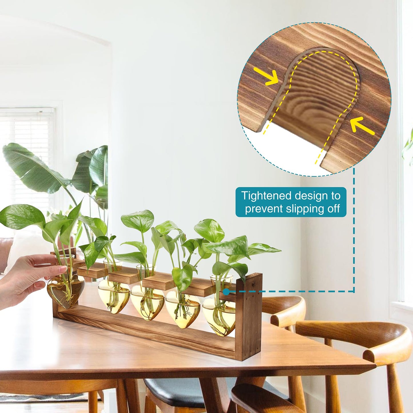 Plant Terrarium Hanging Propagation Stations Gift for Women Air Plants Holder with Wooden Stand Heart Glass