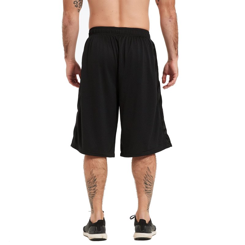 HQUEC Men's 12" Basketball Shorts Long Athletic Workout Gym Mesh Shorts Below Knee Loose-Fit with Pockets Black 2XL