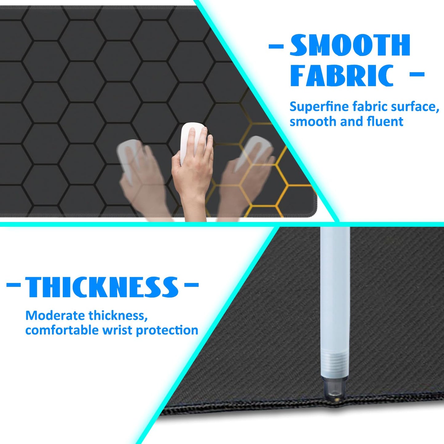 Desk Mat, Black Gold Honeycomb Technology Extended Gaming Mouse Pad Large, 31.5"x11.8" Big Mouse Pad with Non-Slip Base and Stitched Edge, Long Computer Keyboard Mouse Mat for Home Office Work