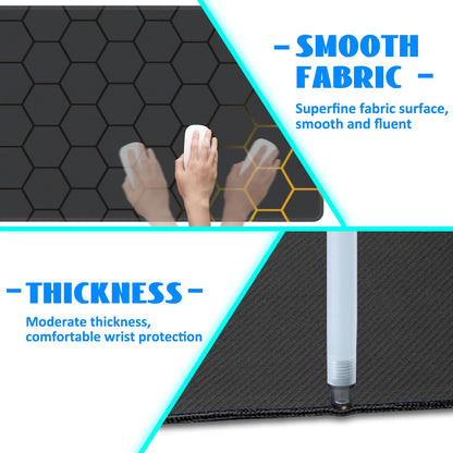 Desk Mat, Black Gold Honeycomb Technology Extended Gaming Mouse Pad Large, 31.5"x11.8" Big Mouse Pad with Non-Slip Base and Stitched Edge, Long Computer Keyboard Mouse Mat for Home Office Work
