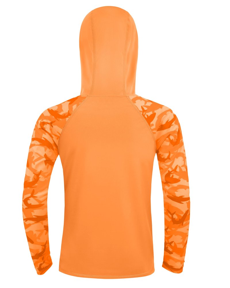 DRONIRING Boys Rash Guard Swim Hoodie, UPF 50+ UV Sun Protection Long Sleeve Fishing Shirt, Kids Youth SPF Water Shirts Orange