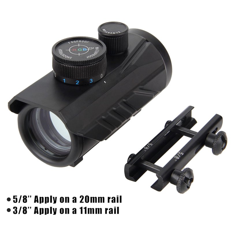 KASENTE Tactical 1x30mm Reflex Sight - Green & Red & Blue Dot, Airsoft Gun Optic, Rifle Scope, with 11mm/21mm Rail Mount
