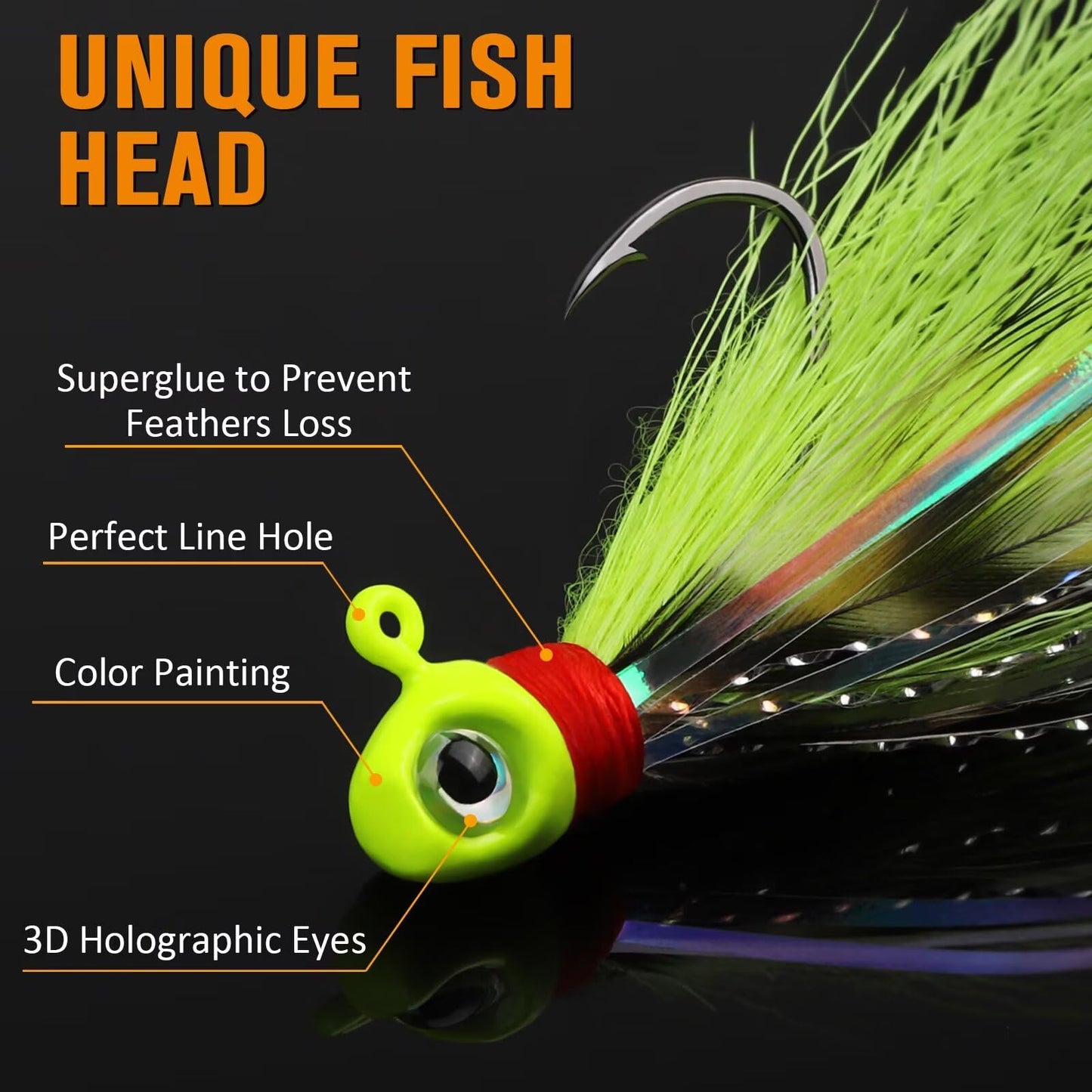 Dovesun Crappie Jigs Hand-Tied Hair Jigs 10 Colors Fishing Jigs Bucktail Crappie Jig Heads for Trout, Walleye and Panfish Fishing #4-1/16oz*40pcs