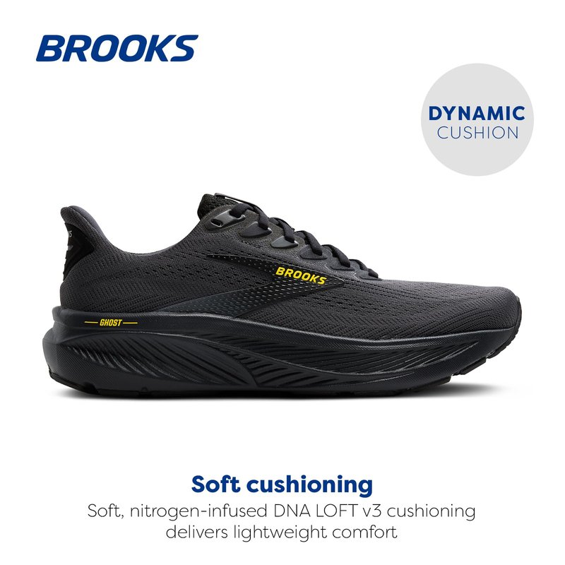 Brooks Men’s Ghost 17 Neutral Running Shoe - Ebony/Black/Yellow - 10 Wide