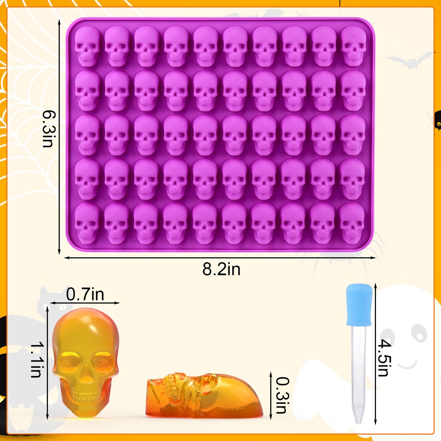 Palksky Skull Gummy Silicone Mold Sugar Chocolate Candy Molds,Skull Silicone Mold for Gummies for Kids,Halloween Jello Molds，(4PCS)