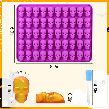Palksky Skull Gummy Silicone Mold Sugar Chocolate Candy Molds,Skull Silicone Mold for Gummies for Kids,Halloween Jello Molds，(4PCS)