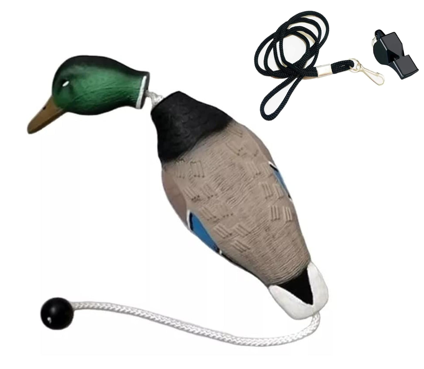 HuntEmUp Mallard Duck Dummy and Whistle Hunting Dog Training - Black - Bumper Dummy Waterfowl Game Retrieval Bird for All Sporting and Duck Dogs