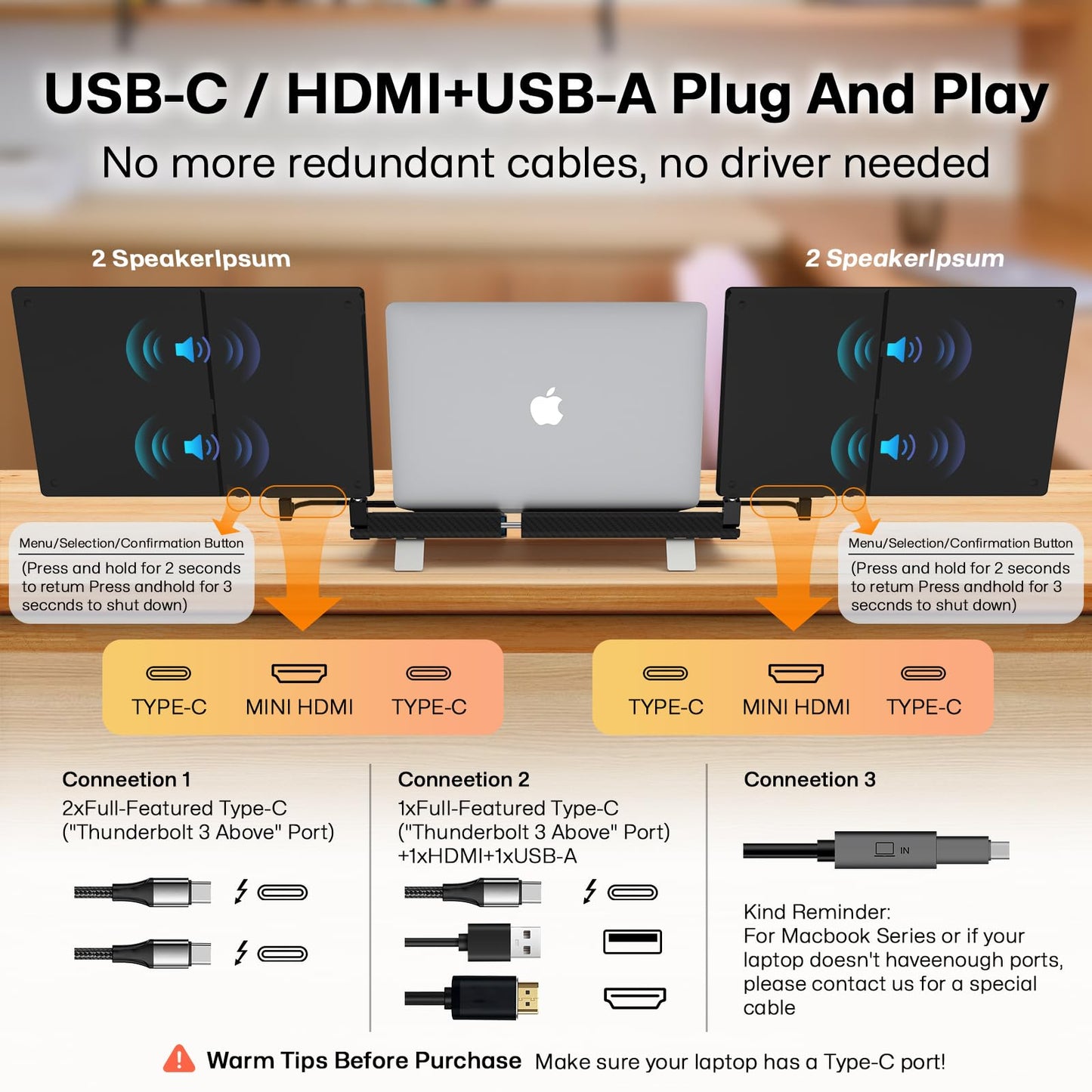 14" Dual Laptop Screen Extender with 1.3lbs - Ultra Thin Portable Monitor for Laptop Plug & Play, FHD 1080P Laptops Extended Monitor for 13"-17" Laptops, USB-C/HDMI Travel Display for Mac/Win