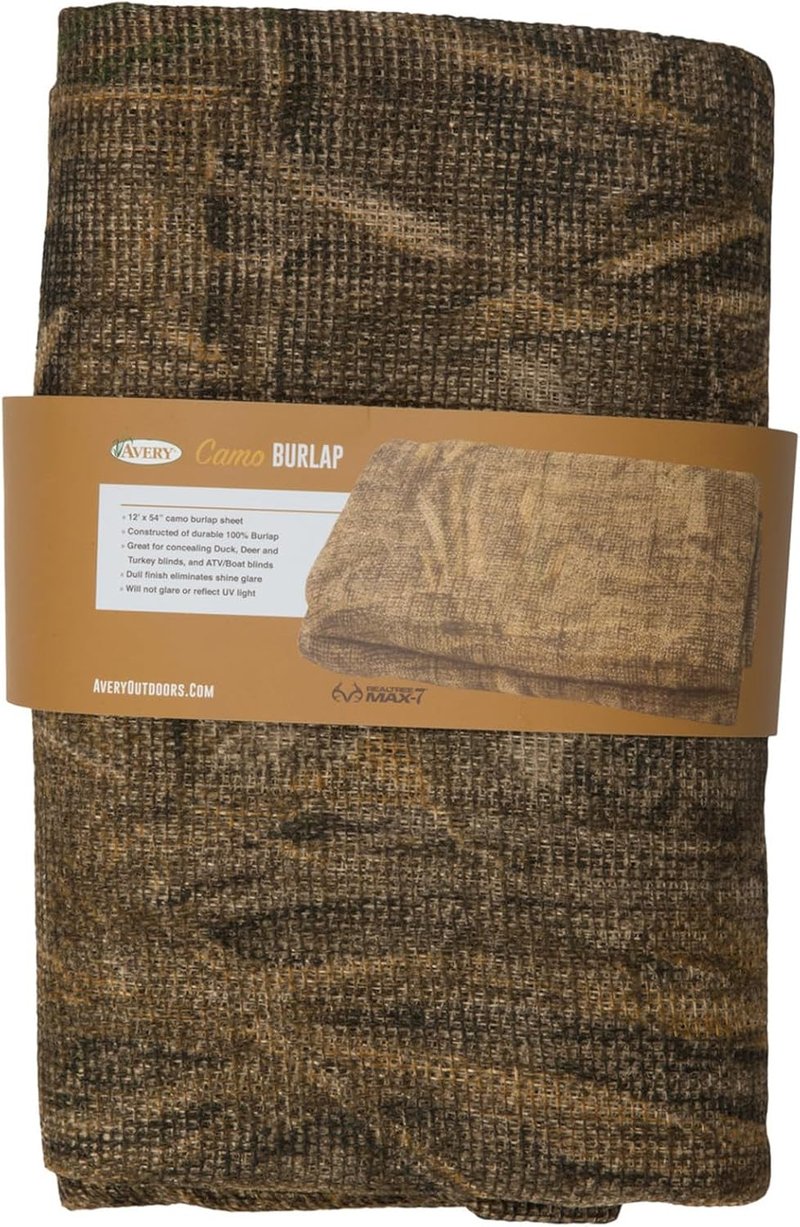 Avery MAX-7 Burlap Sheet - Durable Camo Concealer Fabric for Hunting Blinds | 12' x 54" Non-Reflective Camouflage