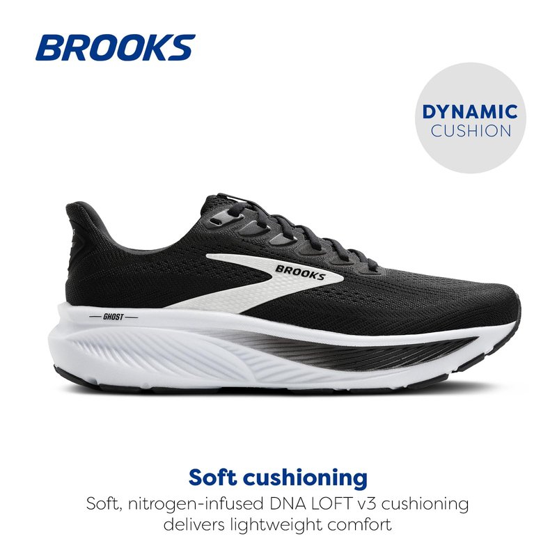 Brooks Women’s Ghost 17 Neutral Running Shoe - Black/Grey/White - 8 Medium