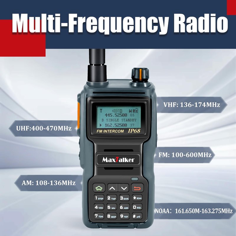 MaxTalker TK-W70 Ham Radio Long Range 5W, Handheld Radio with Programming Cable, Multi-Band Two Way Radio with 2100mAh Battery, IP68 Waterproof Ham Radio