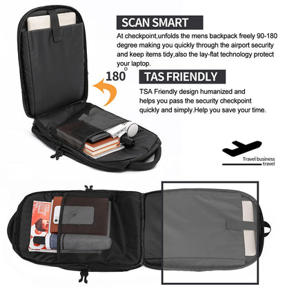 Extra Large Backpack for Men 50L,Water Resistant 17Inch Travel Laptop Work bag with USB Charging Port Anti Theft Big Business TSA Approved Computer Rucksack Women College School,Black