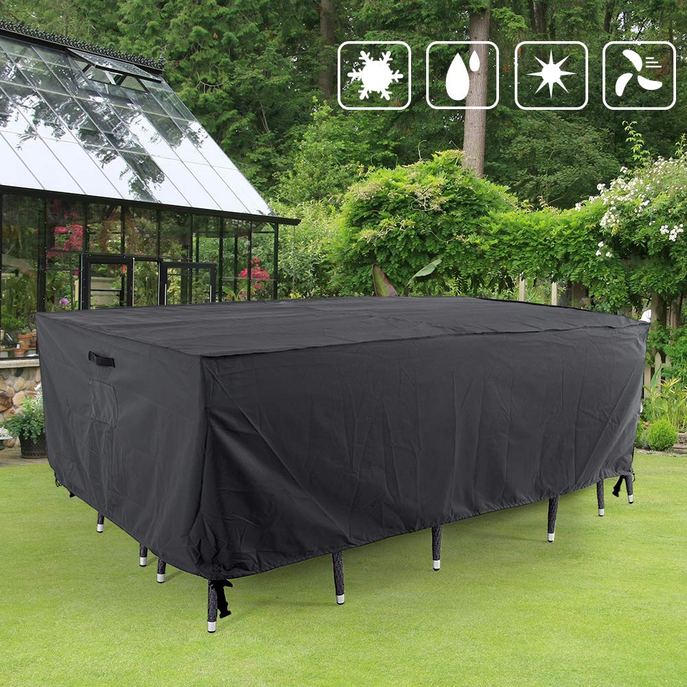 Tempera Outdoor Dining Set Cover for Outside Table and Chairs, Square Patio Table Covers for Outdoor Furniture, Anti-Fading, Windproof, 102''L x 74''W x 27.8''H, Space Grey
